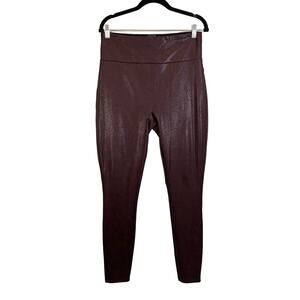 Assets by Spanx Women's Burgundy Leather Stretchable High-Rise Leggings Size XL
